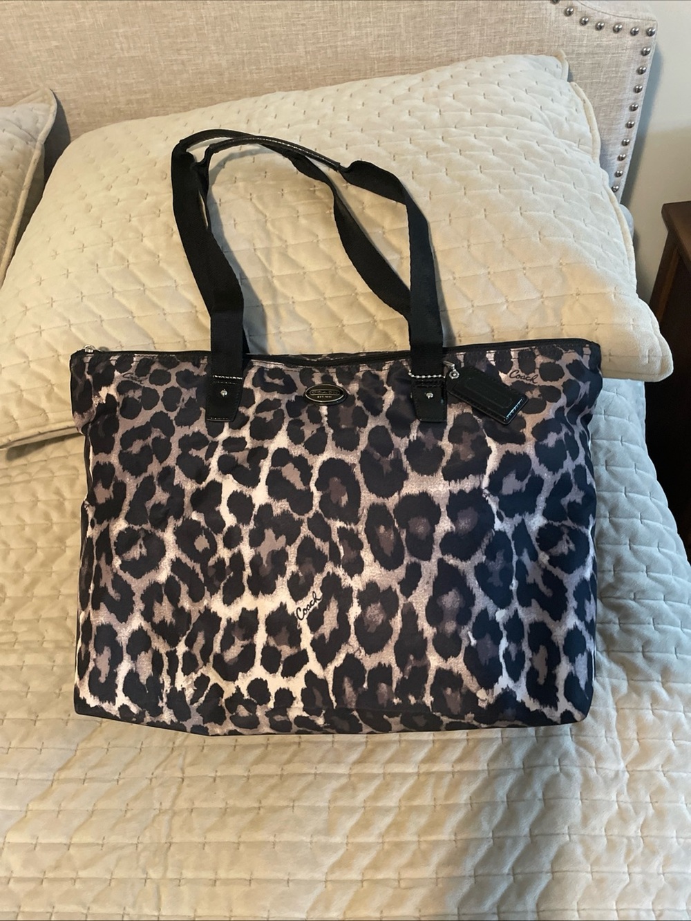 Coach Leopard-Print Tote in Black and Gray